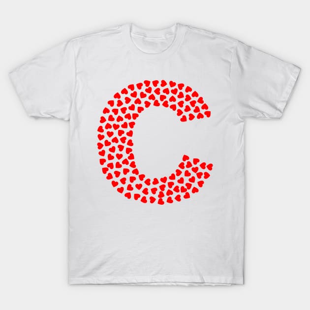 Letter C Heart Shape Initial T-Shirt by Sanu Designs